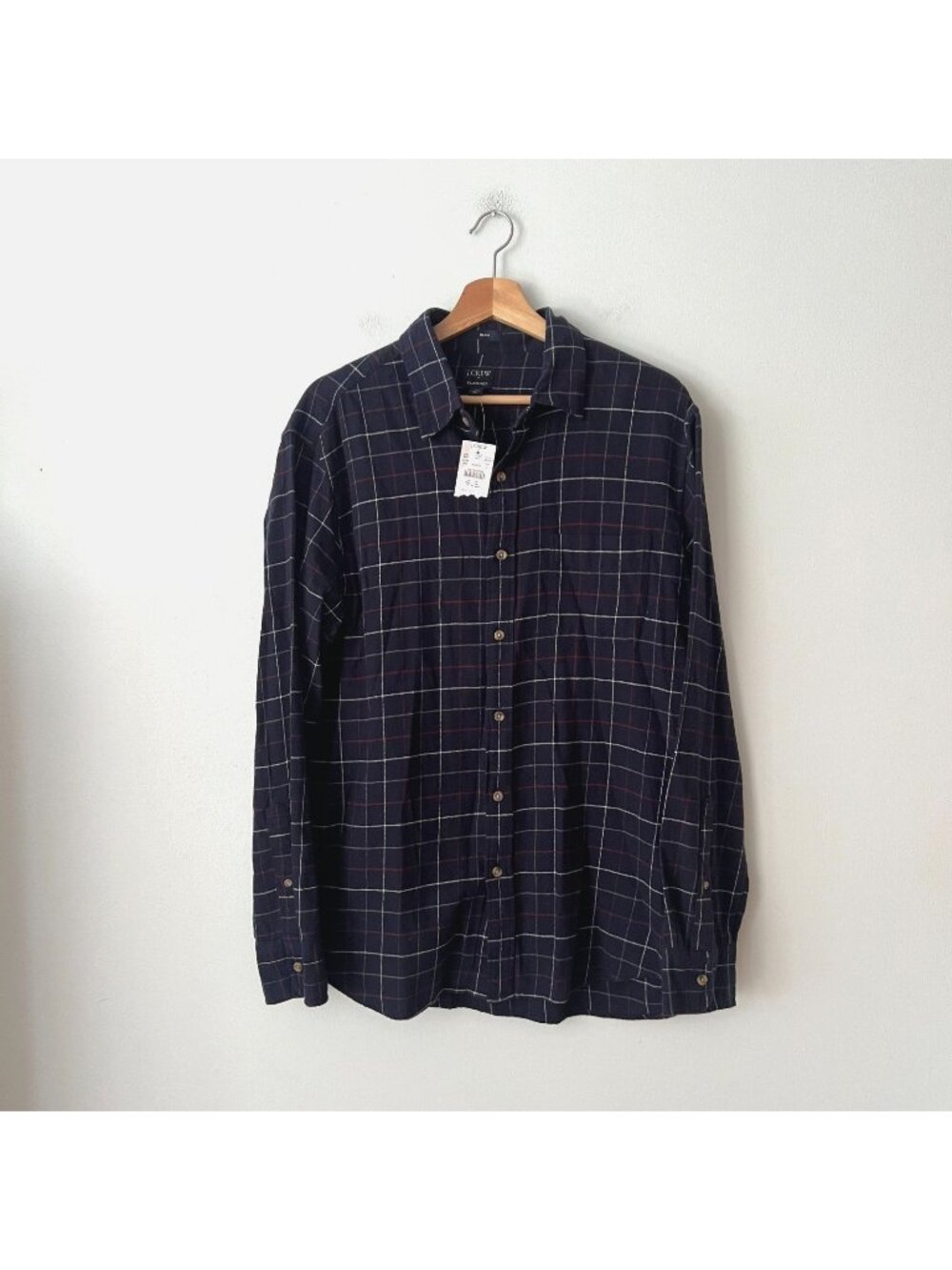 NWT J. Crew Slim Fit Blue Plaid Brushed Flannel Shirt Men's Size Large